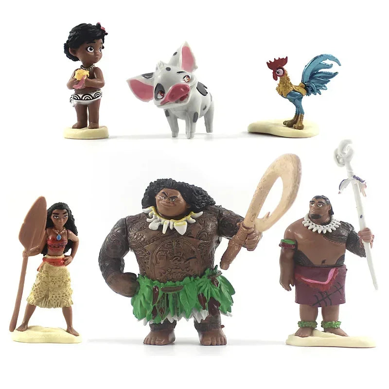 Disney Moana Action Figure 6pcs/set Anime Figure Demigod Maui Moana Waialiki Heihei Model Dolls Kids Toys Cake Decoration Gifts