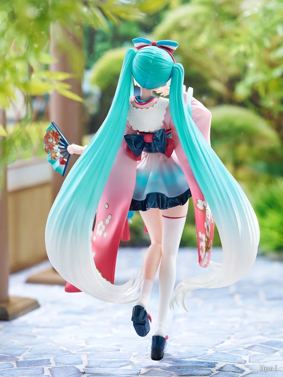 BANDAI 23CM Anime Vocaloid Hatsune Miku Figure Tenitol Neo Tokyo Series Kimono Dress up Model Toy Doll Collection Aciton Figure