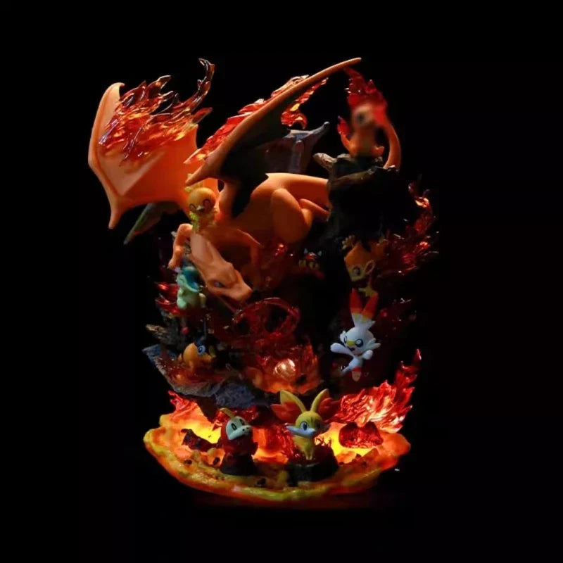 Pokemon Light-Up Figure 32cm Fire Type Family Set Charizard GK Glowing Anime Statue PVC Toy With Base Desktop ornament Boy Gift