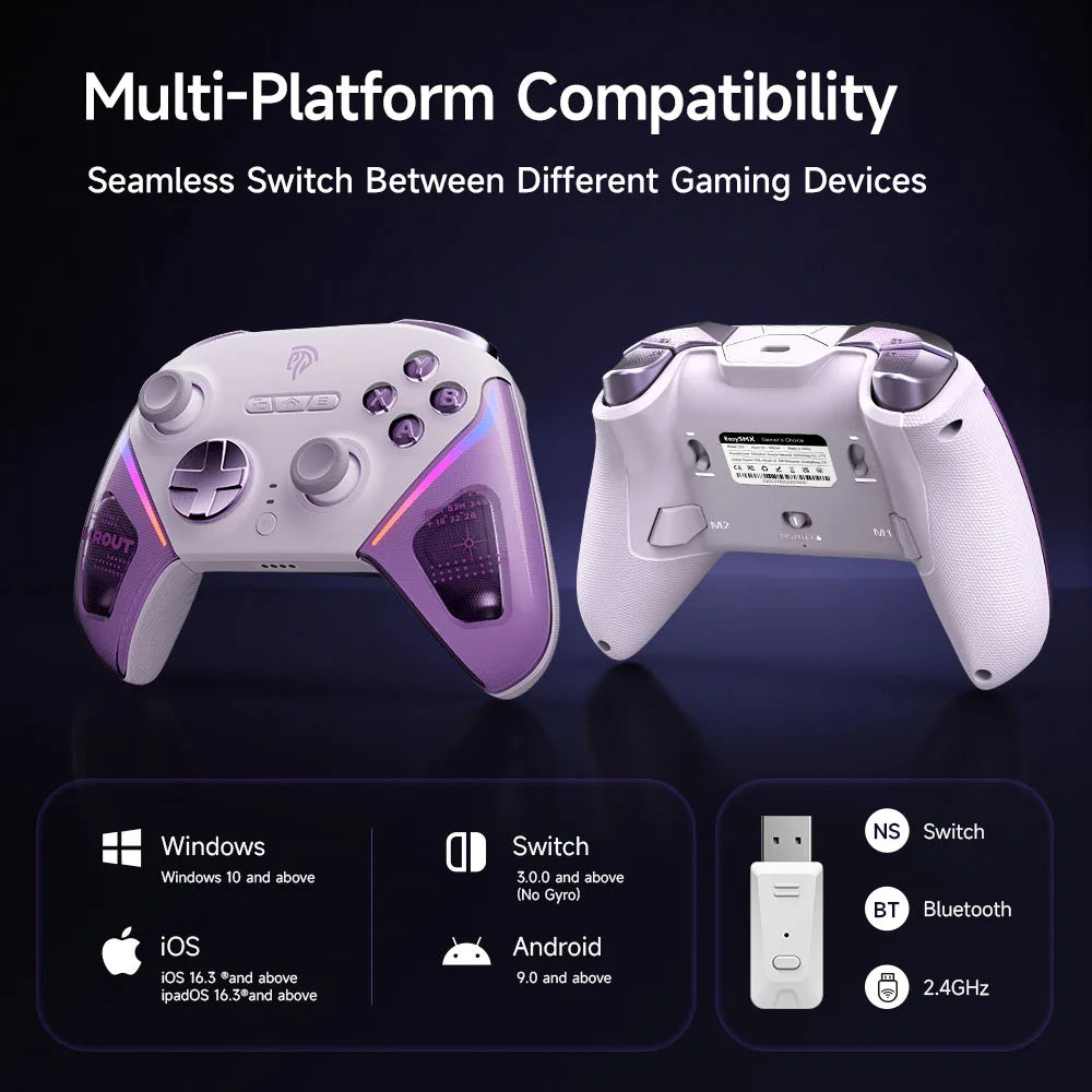 EasySMX D10 Wireless Gamepd TMR Sticks Charging Dock Controller Compatible with PC/Switch/Phone/Steam/TV, Dual-Mode Triggers