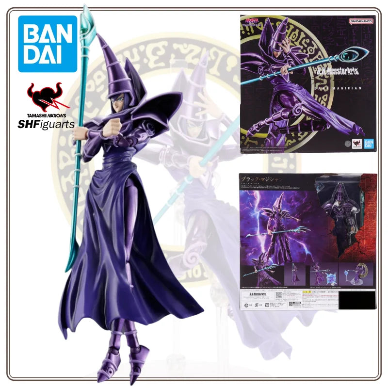 Bandai Genuine SHM Black Magician DARK MAGICIAN Anime Action Figure Collectible Joints Movable Model Toys Ornament Gift Children