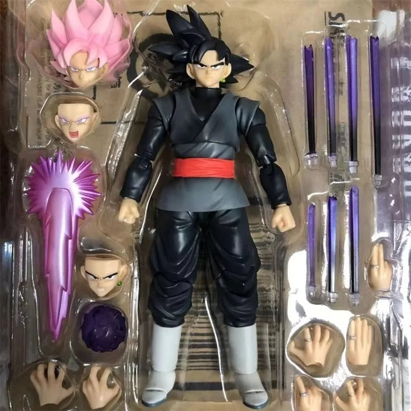 New 14cm Anime Dragon Ball Black Goku Zamasu Action Figure  Super Saiyan Movie Version Dbz Model With Multiple Accessories Toys