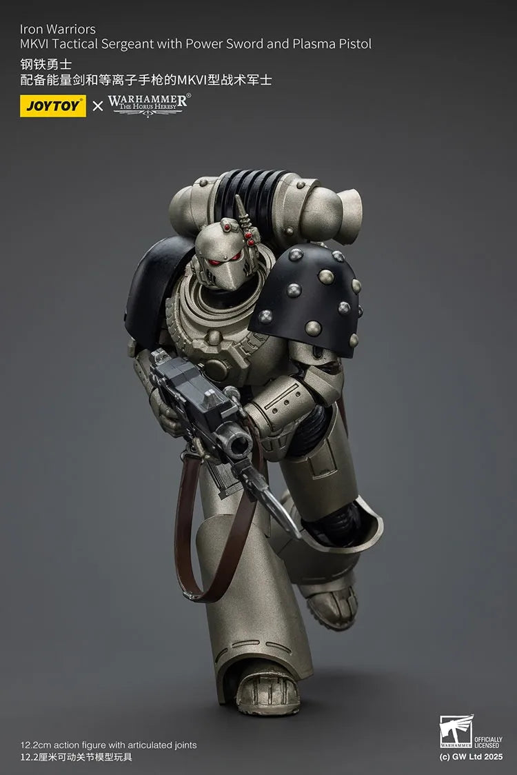 Joytoy Warhammer 1/18 Action Figures Iron Warriors MKVI Tactical Sergeant with Power Sword and Plasma Pistol Model Toy Boy Gifts