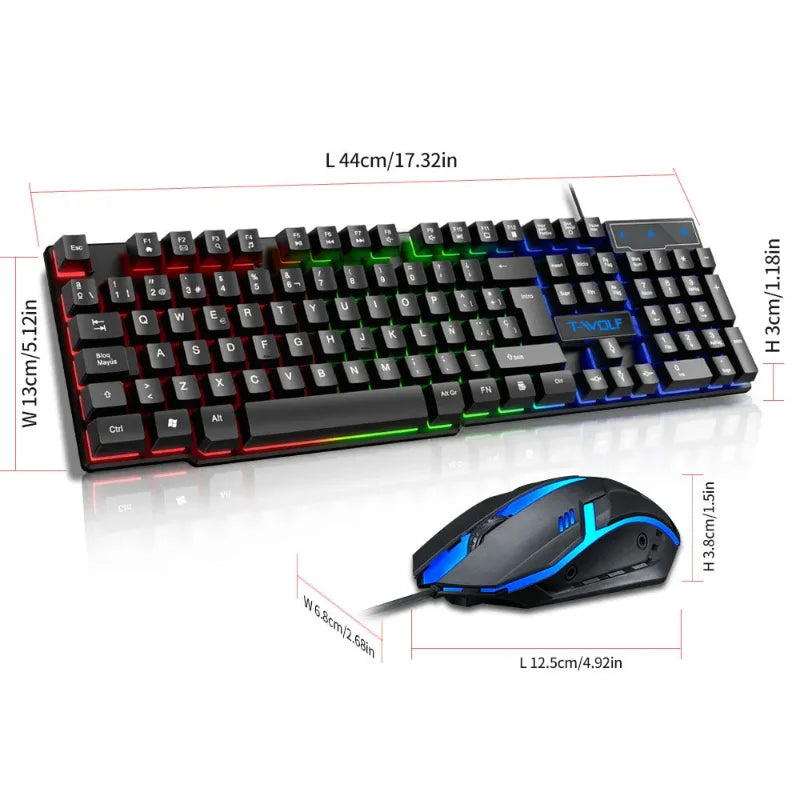 TF200 Wired Keyboard Mouse Combos 104 Keys RGB Blacklight Multi-function USB Gaming Keyboard English Russian for Game Office