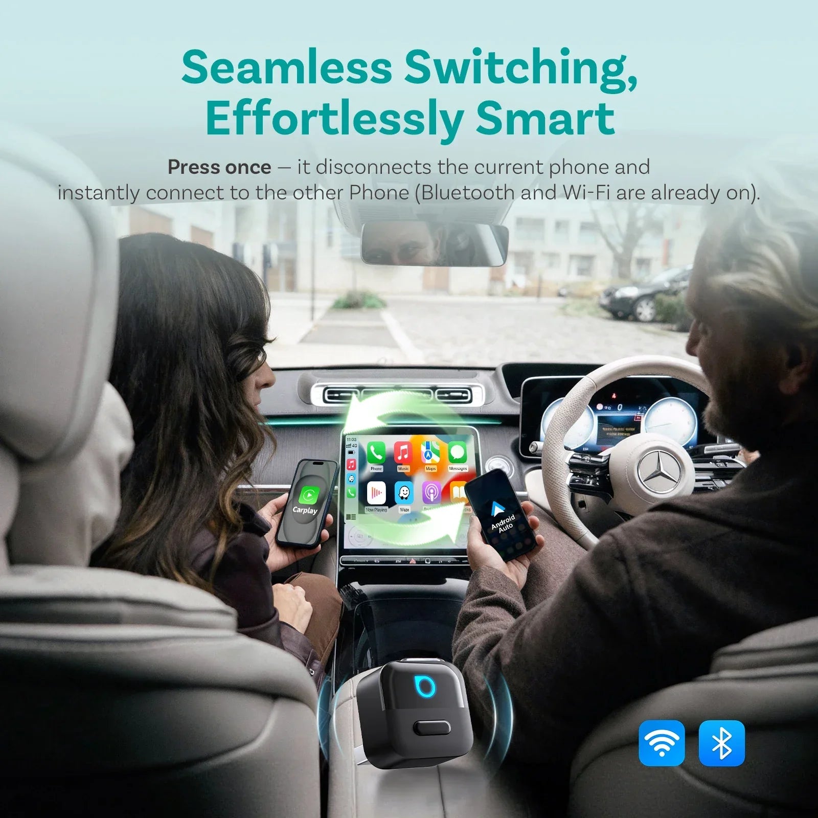 OTTOCAST Mini Pico 2in1 Wireless CarPlay Wireless Android Auto Adapter Wifi 6.0 Plug and play Dongle for 98% of the cars