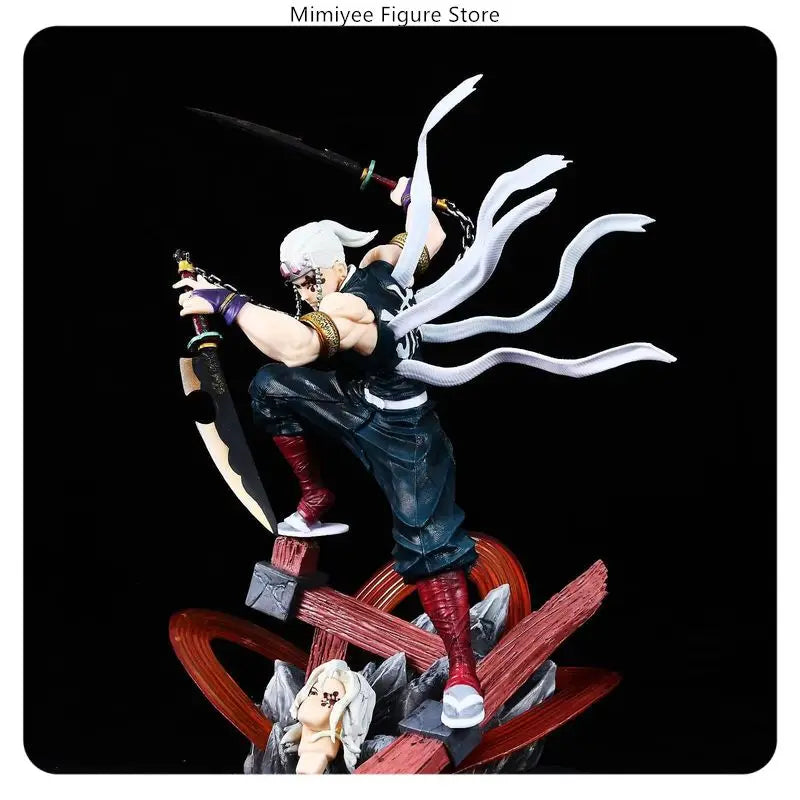 27cm Demon Slayer Tengen Uzui Battle Sound Hashira Double Head Sculpture Battle Scene Model Statue Anime Figure