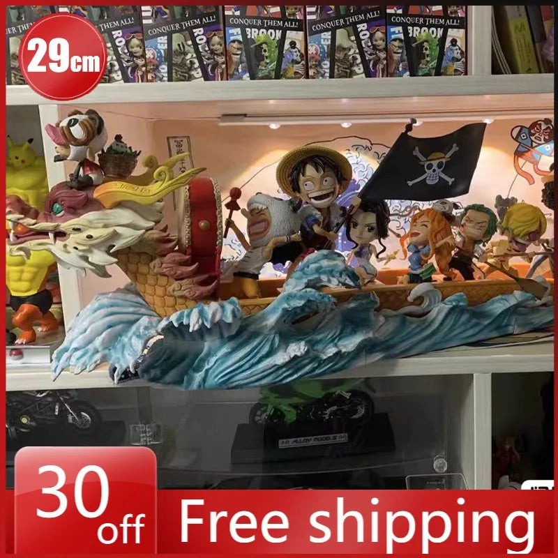 90cm Long One Piece Figure Monkey D. Luffy Team Dragon Boat Anime Collection Model Desktop Ornament Holiday Gifts Children Toys
