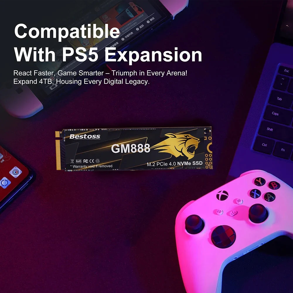 Bestoss M.2 NVMe SSD Solid State Drive 2280 Gen 4 PCIe 4.0x4 512GB 1TB 2TB 4TB Up to 7100 MB/s Read For PS5 Laptop Desktop Game