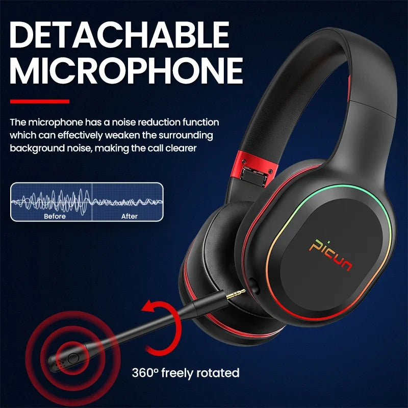 Picun P80X Gaming Headphones Wireless Headset With Mic RBG Light Vibration Bluetooth Hi-Fi Earphone For PS4 PS5 PC Switch 30H