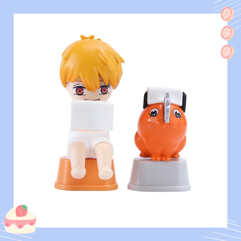 4pcs/Set Chainsaw Man Anime Figures Q Version Mini Denji Power Action Figures PVC Model Toys Doll Collectible Ornament Boys Gift