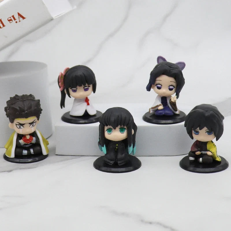 5Pcs/Set Demon Slayer Q Version Sitting Figure Toy Anime Kimetsu no Yaiba Tanjiro Nidouzi Inosuke Zenizu PVD Figurine Model Doll