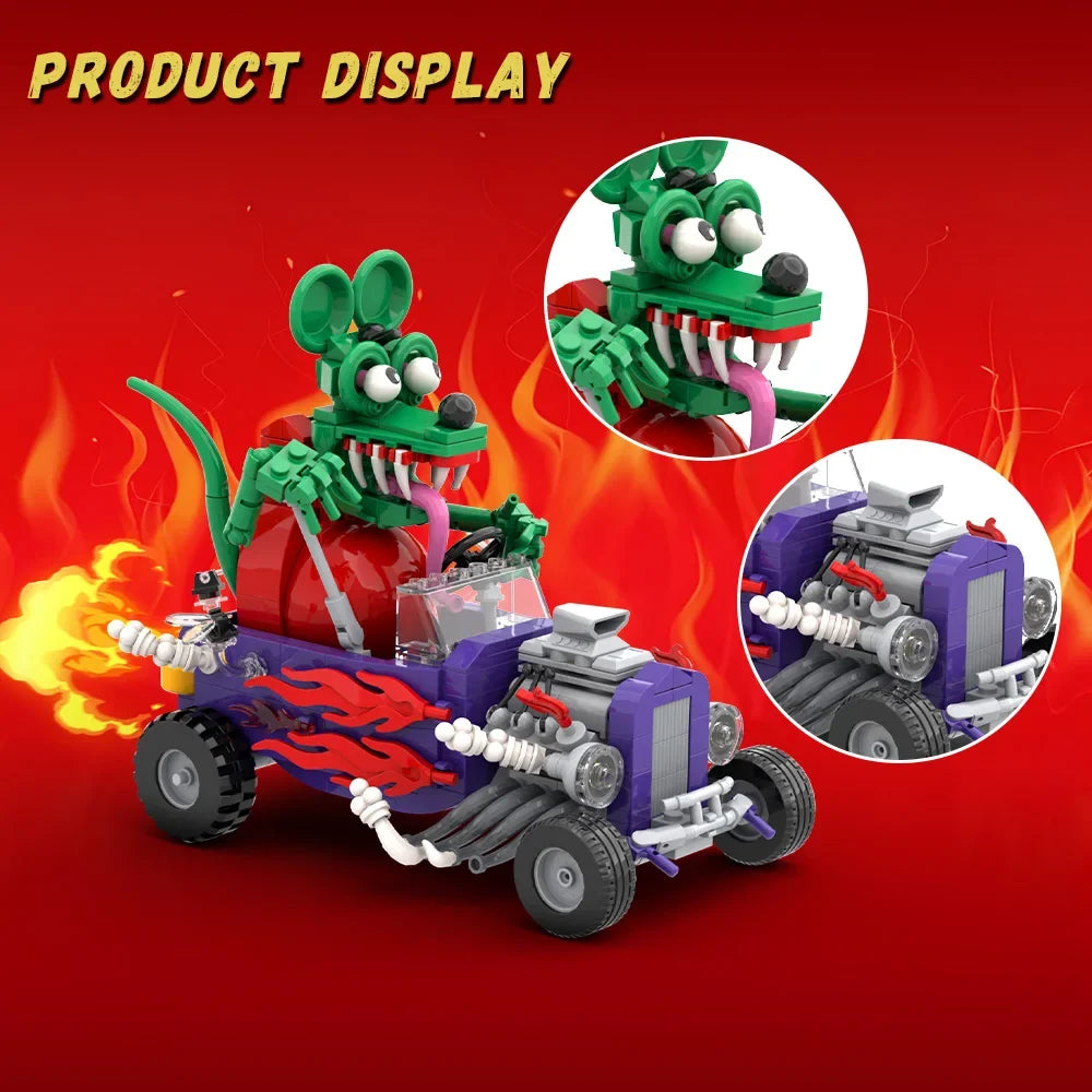 MOC Rat Fink Crazy Driver Building Blocks Set Unique Collectible Figure Vehicle Model Toy For Adult Gift