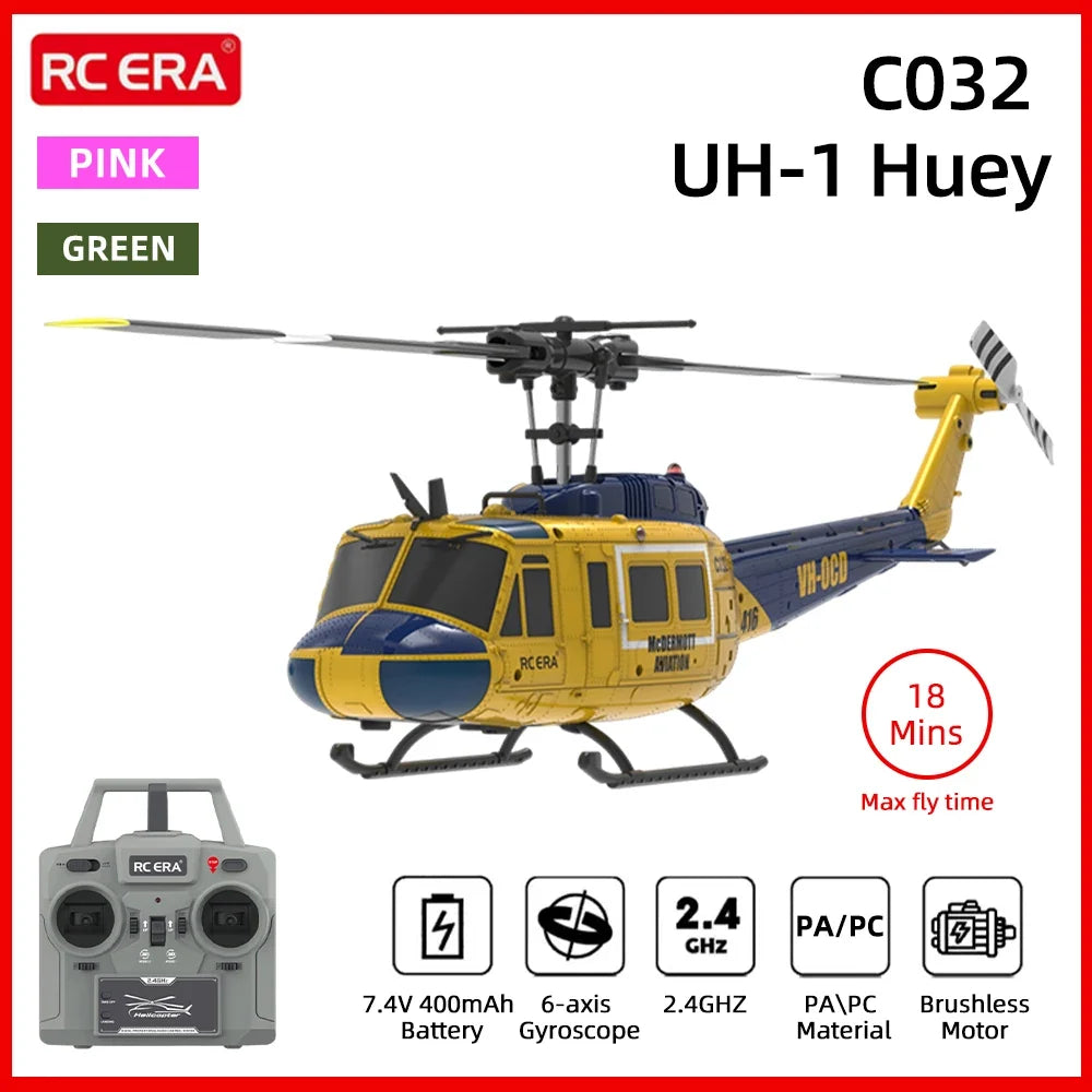 RC ERA RC Helicopter C032 1:48 Huey Helicopter UH-1 6-axis Gyro 6 Channel 3D Dual Brushless Motor Remote Control Aircraft