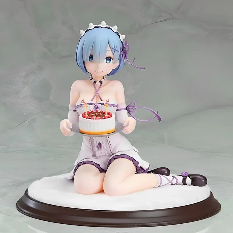 Re Zero Starting Life in Another World Rem Birthday Cake Figure PVC Anime Model Collectible Desk Decoration Blue Haired Gift