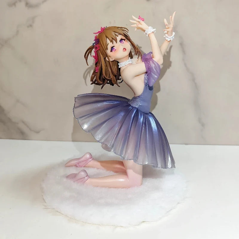 【New】Anime Girl Ballerina Gk Figure Purple Gradient Ball Gown Pink Flower Hair Decor Decor Ornament Gift Collectible Figurine