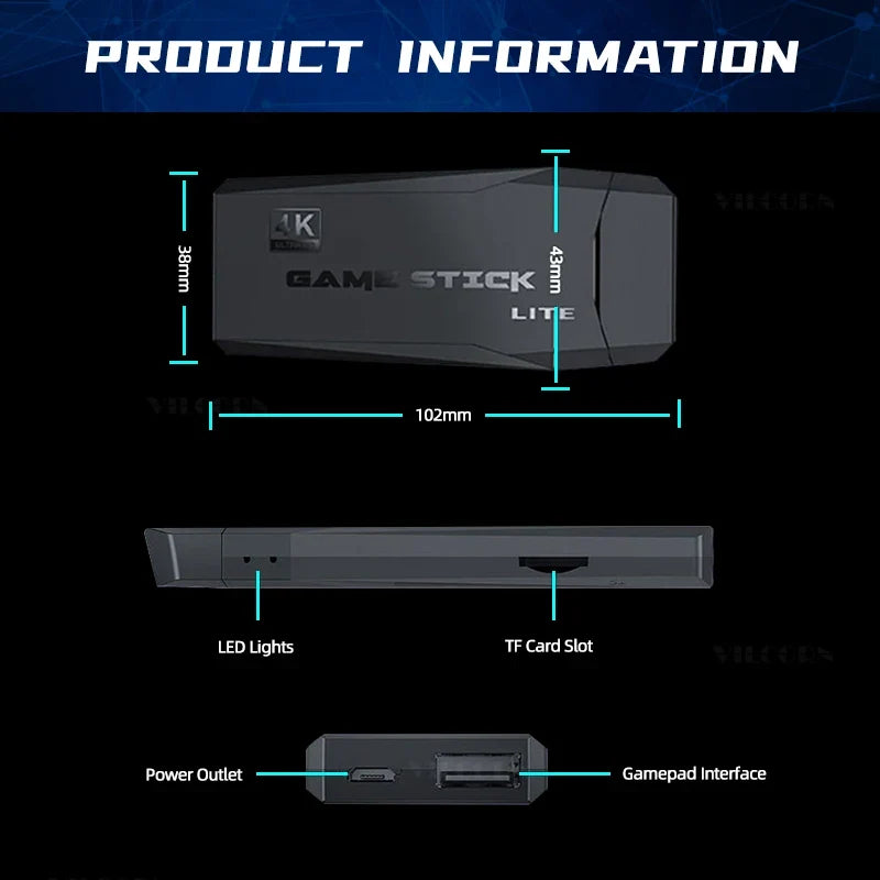 2024 Updated 4K Game Stick Retro Video Game Console For PS1/GBA/MD/Dendy 15+Emulator Support Screen Projection