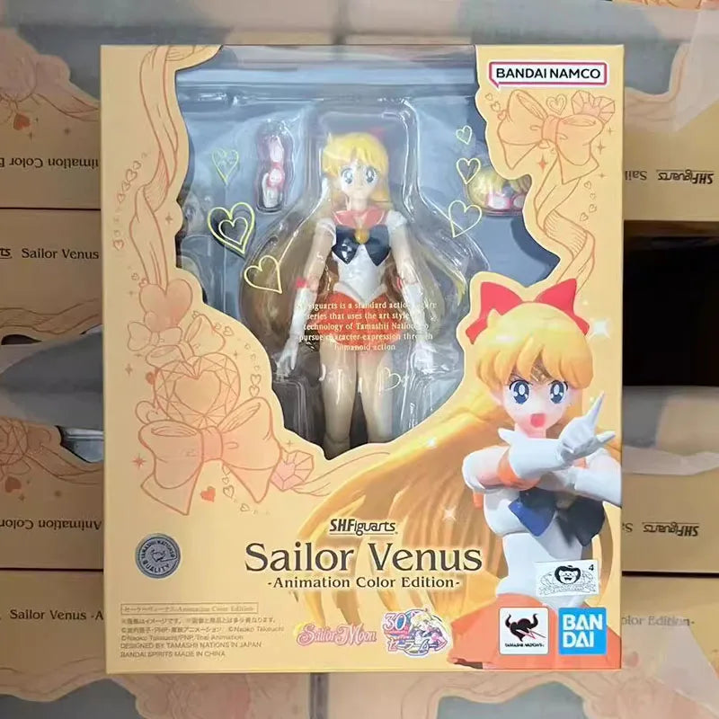 Bandai Genuine SHF Sailor Moon Venus Mars Jupiter Pluto Mercury Animation Color Anime Action Figure Model Toy Gift KidChristmas