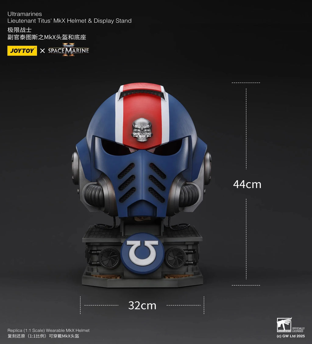 JOYTOY Warhammer 40K 1/1 Ultramarines Lieutenant Titus' MKX Helmet & Display Stand Action Figure Model Wearable Helmet