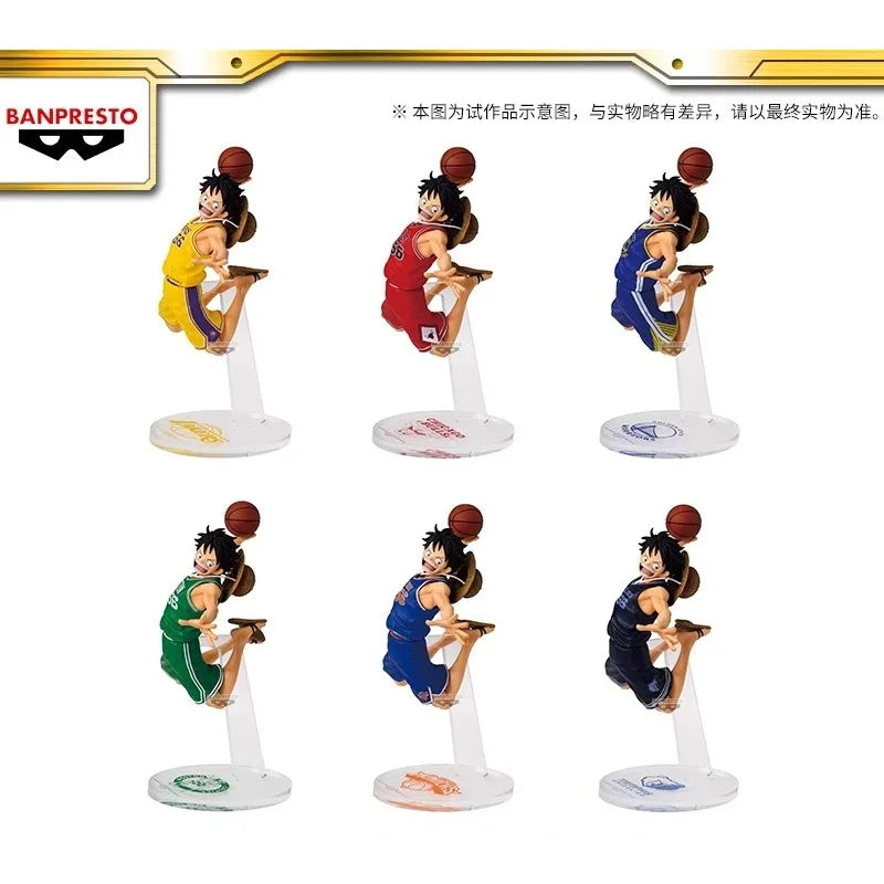New Launch BANDAI One Piece × NBA MSP Luffy Action Figure -Los Angeles Lakers Bulls Warriors Collectible Model Toy Gift for Fans