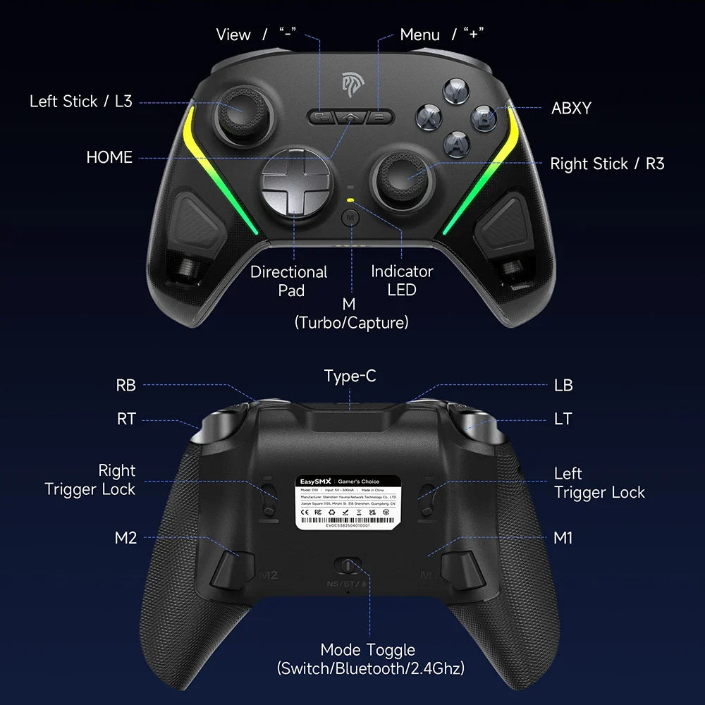 EasySMX TMR Stick Controller D10 Wireless Gamepad Compatible with PC/Switch/Steam/Phone/TV, Charging Dock, Micro Triggers