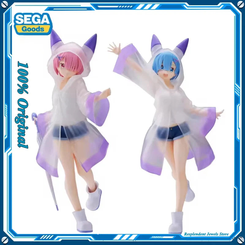 Original Sega Re:Life In A Different World From Zero Rem Ram Regenmantel Mädchen Anime Figur 21cm Modell Sammlung Spielzeug Kinder Weihnachtsgeschenk