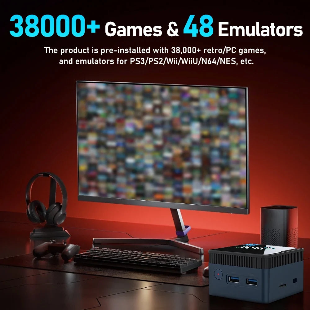 Game Console/Mini PC With 38000+Games With N100/Windows 11 Plug&Play 48 Emulators For PS3/PS2/Wii/N64/NES/GBA/NDS 12G+512G PC