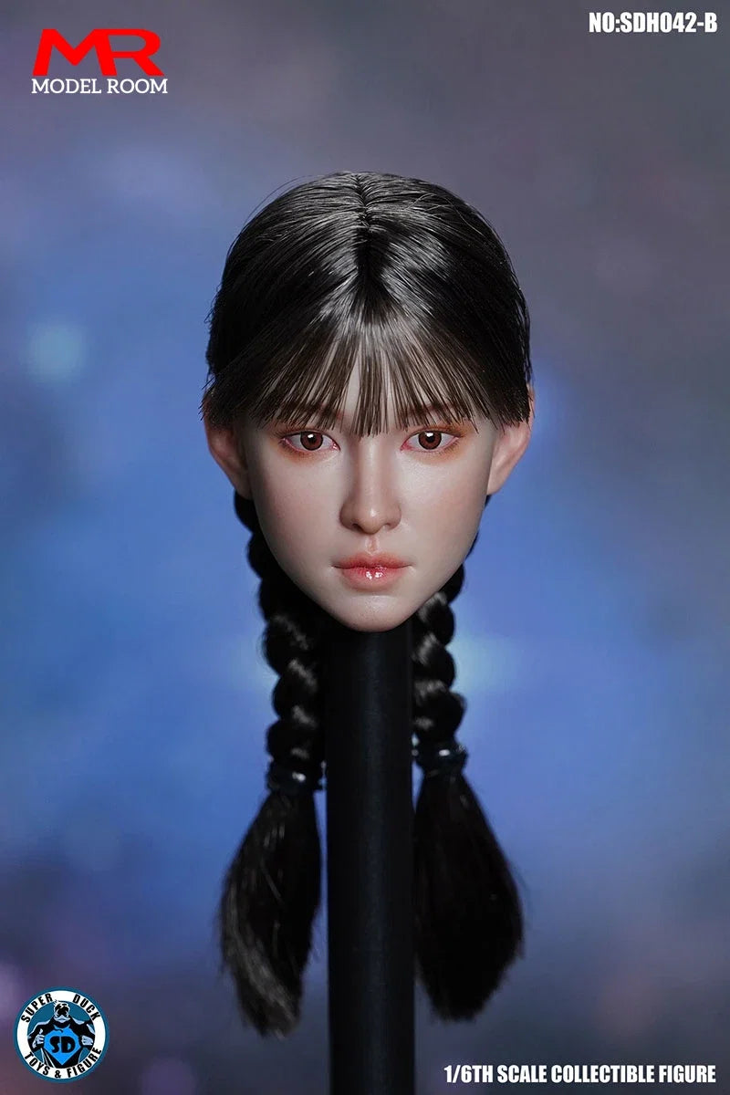 SUPER DUCK SDH042 1/6 Asian Beauty Head Sculpt Carving Model Fit 12'' TBL Female Soldier Suntan Action Figure Body
