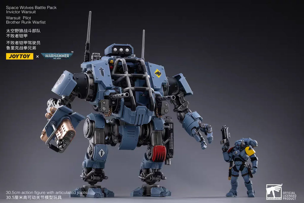 【JOYTOY】Warhammer 40K Space Wolves Battle Pack Invictor Warsuit Warsuit-Pilot Bruder Rurik Warfist 1/18 Actionfigur Spielzeug