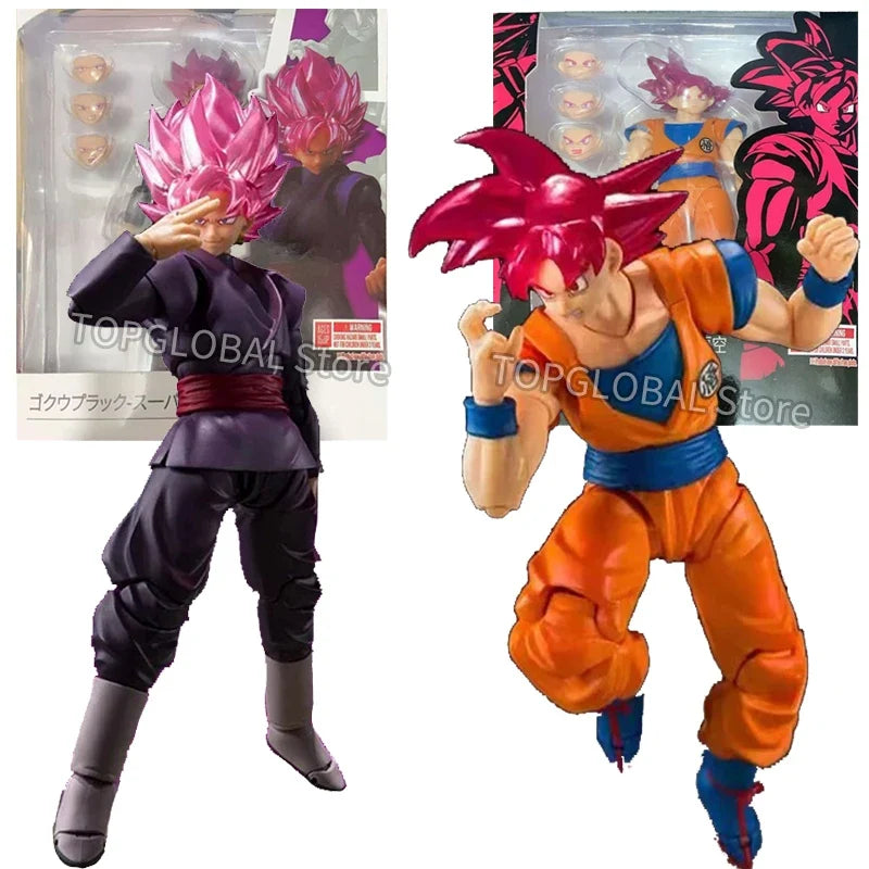 In Stock Shf Dragon Ball Super Saiyan God Son Goku Red and Goku Black Anime Action Figures PVC Collection Model Toys Gift