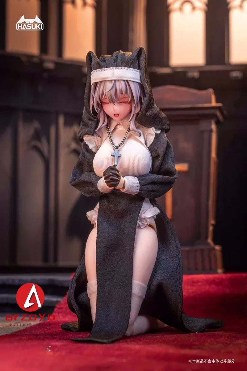 HASUKI CS017 CS018 1/12 Nun Uniform Cosplay Costume Clothes Model Fit 6'' Female Soldier Action Figure Body Dolls