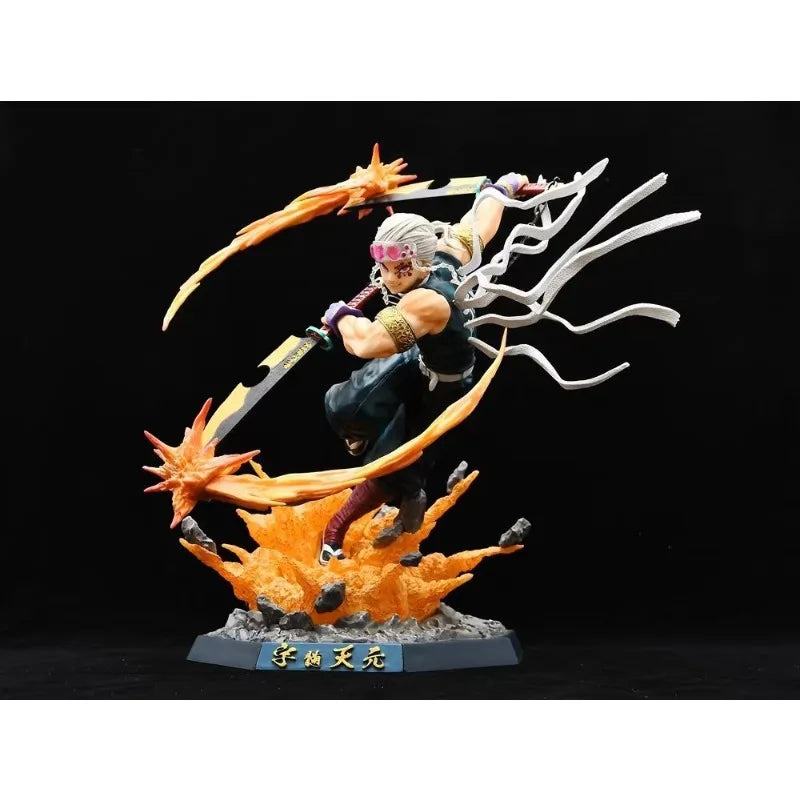 37cm Demon Slayer Figure Uzui Tengen Combat Scenes Base Lumionous Figura Splicing Pvc Model Collectible Ornaments Anime Toy Boys
