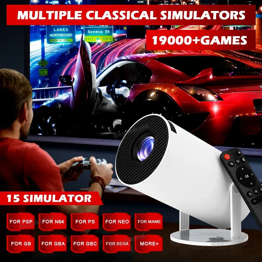 P90 Max Video Game Console w 2 Wireless Controllers 19000+ Retro Games Support 4K 1080P Androd11 Portable Smart Gaming Projector