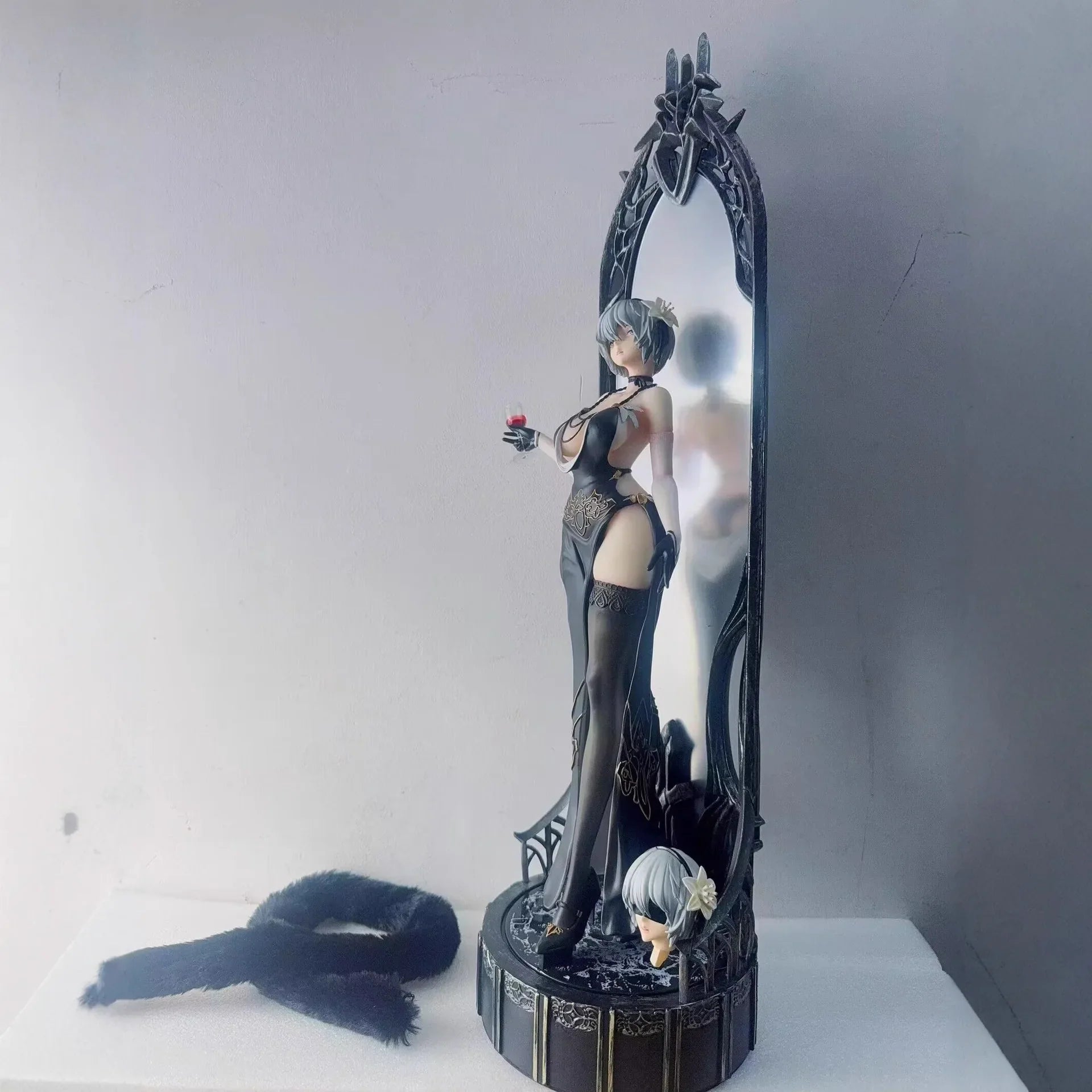 60cm NieR Automata 2B Night Banquet Dress Ver. Dual Head GK Figure Mirror Base Anime Girl Collectible Model Statue
