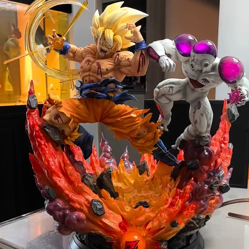 65cm New Dragon Ball Anime Figure Son Goku VS Frieza Peripheral Resin Model Scene Glow Statue Desktop Ornaments Collect Gift Toy