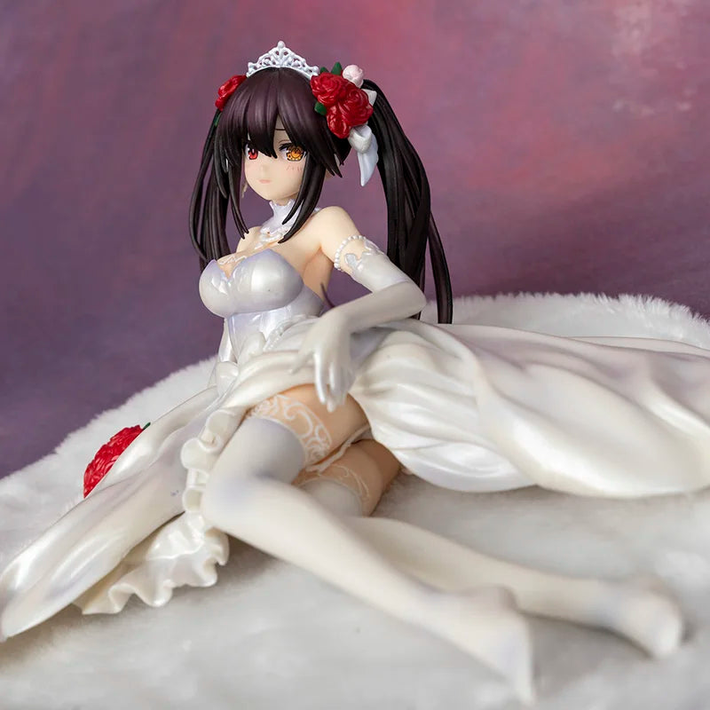 Date A Live Madoka Tokisaki Wedding Dress Figure Japanese Anime Figure Sitting Pose 2d Anime Model Ornament Christmas Present