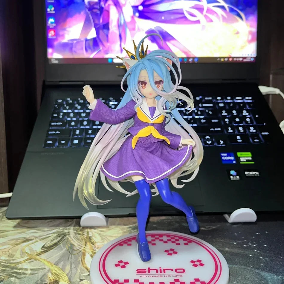 18cm No Game No Life Anime Figure Desktop Cute Cat Ear Shiro Action Figure Room Decorations PVC Adult Collection Model Doll Toys