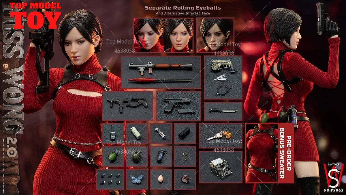 SWTOYS 1/6 FS062 MISS WONG 2.0 Moveable Eye Double Head Sculpture Model Full Set 12" Female Soldier Action Figure Body Dolls