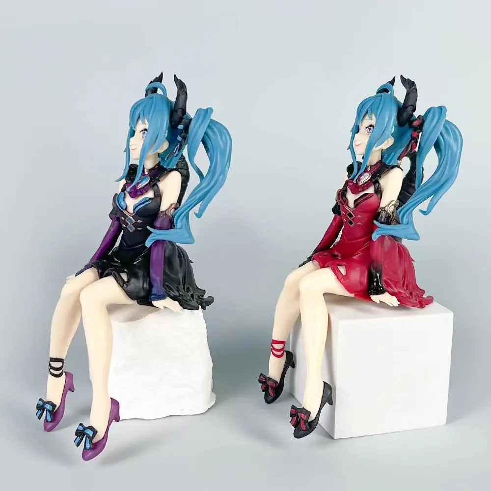 14cm Cute Miku Dragon Maid Anime Action Figure Girl Little Devil Sitting Noodle Stopper Model Toys Child PVC Doll Boxed