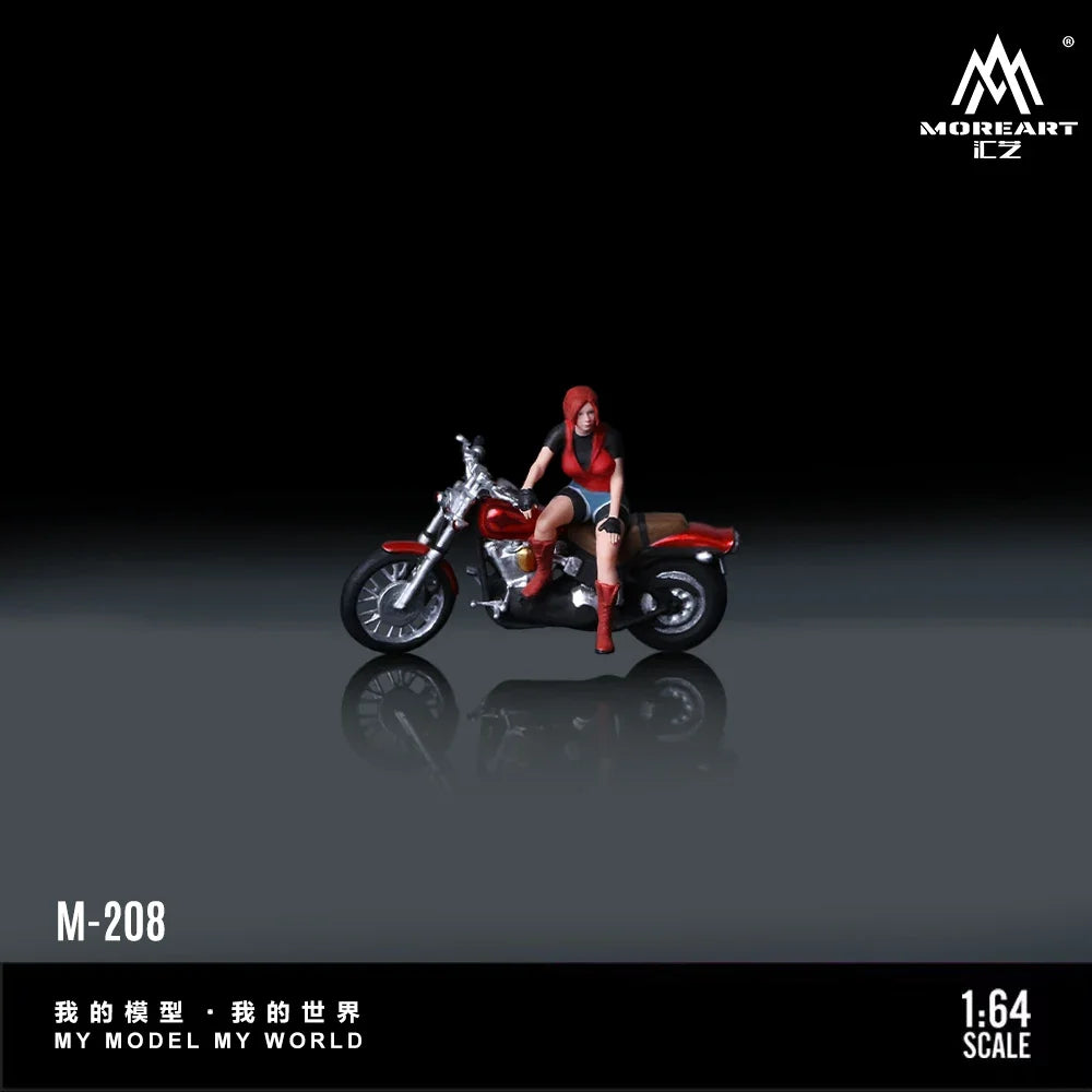 MoreArt 1:64 Red Motorcycle Red Boot Cool Female Figure Resin Model, Miniature Scene Decoration Gift&Display