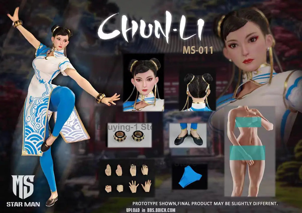 In Stock STAR Man 1/6 Ms-011 Chun-li Blue cloud pattern cheongsam Action Figure PVC Anime Model Toys Collection