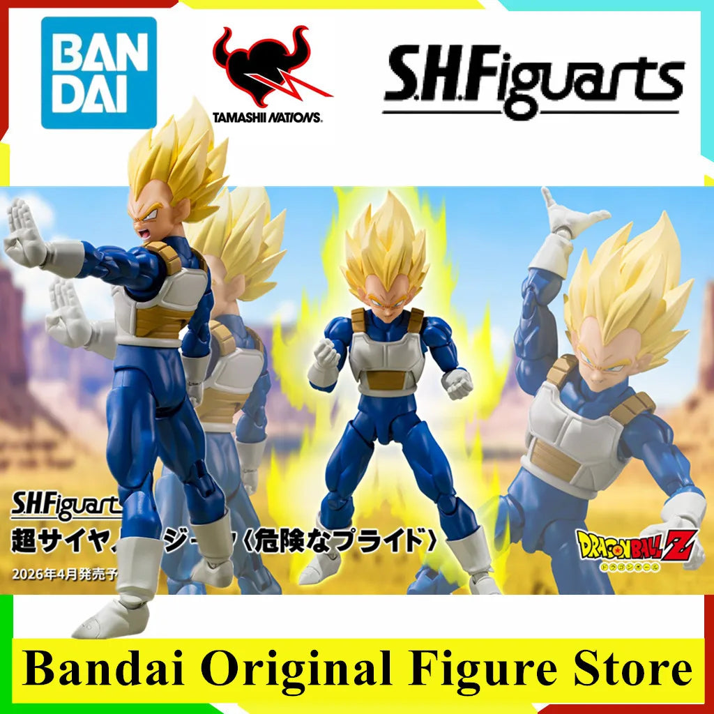 Original BANDAI S.H.Figuarts Super Saiyan Vegeta Dangerous Pride Dragon Ball Z Action Figure Toys PVC Model Collector