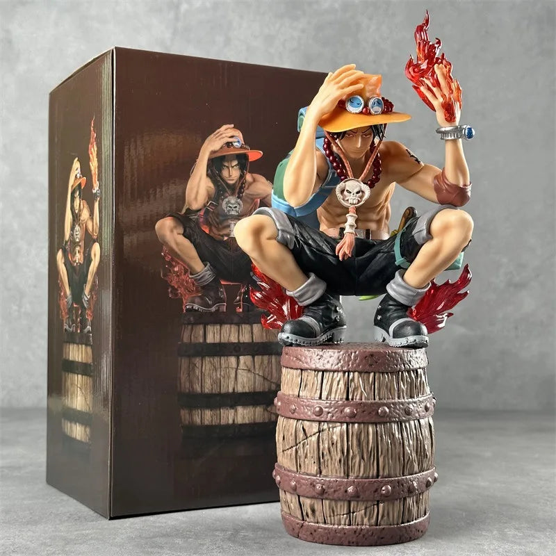 33CM Anime One Piece Portgas D. Ace Figur KING OF ARTIST SPECIAL Ver. Hocksitz-Modell Spielzeug Puppe Actionfigur Austauschbares Gesicht und Hände