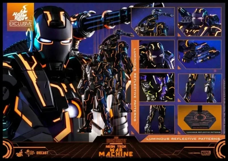 Original Hot Toys Neon Tech War Machine Action Figure 1/6 Iron Man 2 Speed Orange Figurine LUMINOUS HT MMS553 Statue Die Cast
