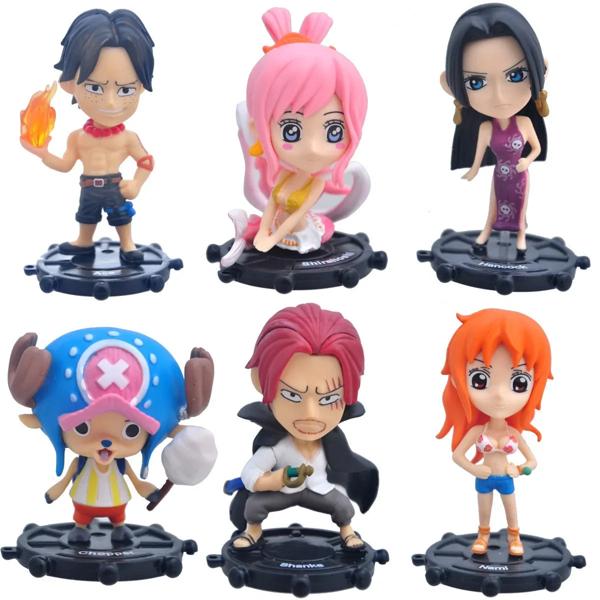 6pcs A B Anime One Piece Q Edition Luffy Ace Choba Handheld Ornament Anime Peripheral Doll Model Desktop Ornament Decoration