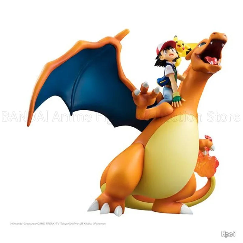 Hot Sale Original MegaHouse G.E.M.Series Pocket Monsters SATOSHI &PIKACHU & LIZARDON 19CM Limited Edition Toys Model Statue