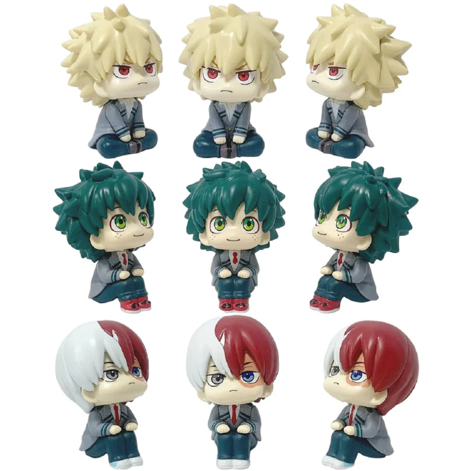 Q Version My Hero Academia Midoriya Izuku Katsuki Mini Figure Anime Periphery Kawaii Sitting Toy Desktop Car Ornament Model Gift