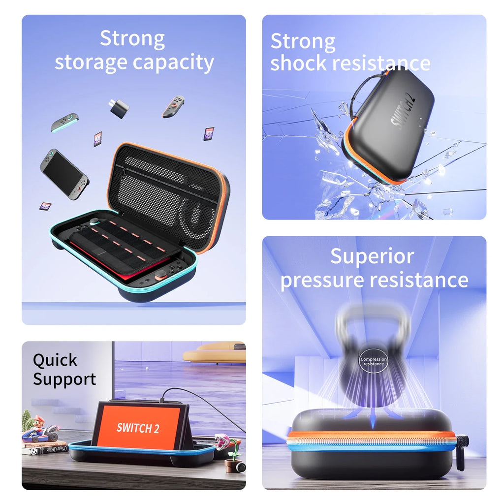 Carrying Case for Nintendo Switch 2 Model, Portable Hard Shell Pouch Carrying Travel Game Bag for Nintendo Switch 2 blue orange