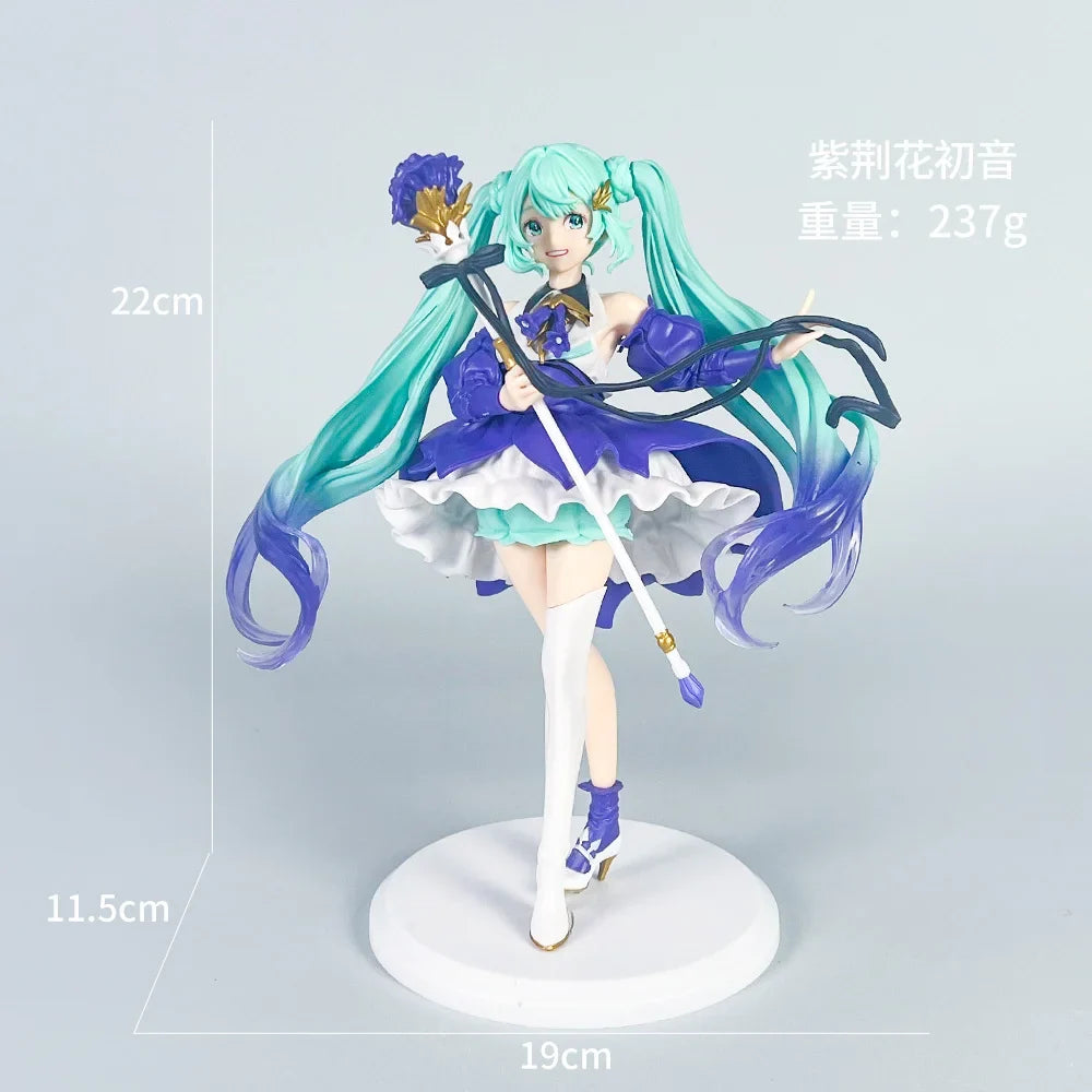 22cm Animation Anime Hatsune Miku Handmade Bauhinia Flower Hatsune Miku Handmade PVC Model Desktop Decoration Birthday Gift