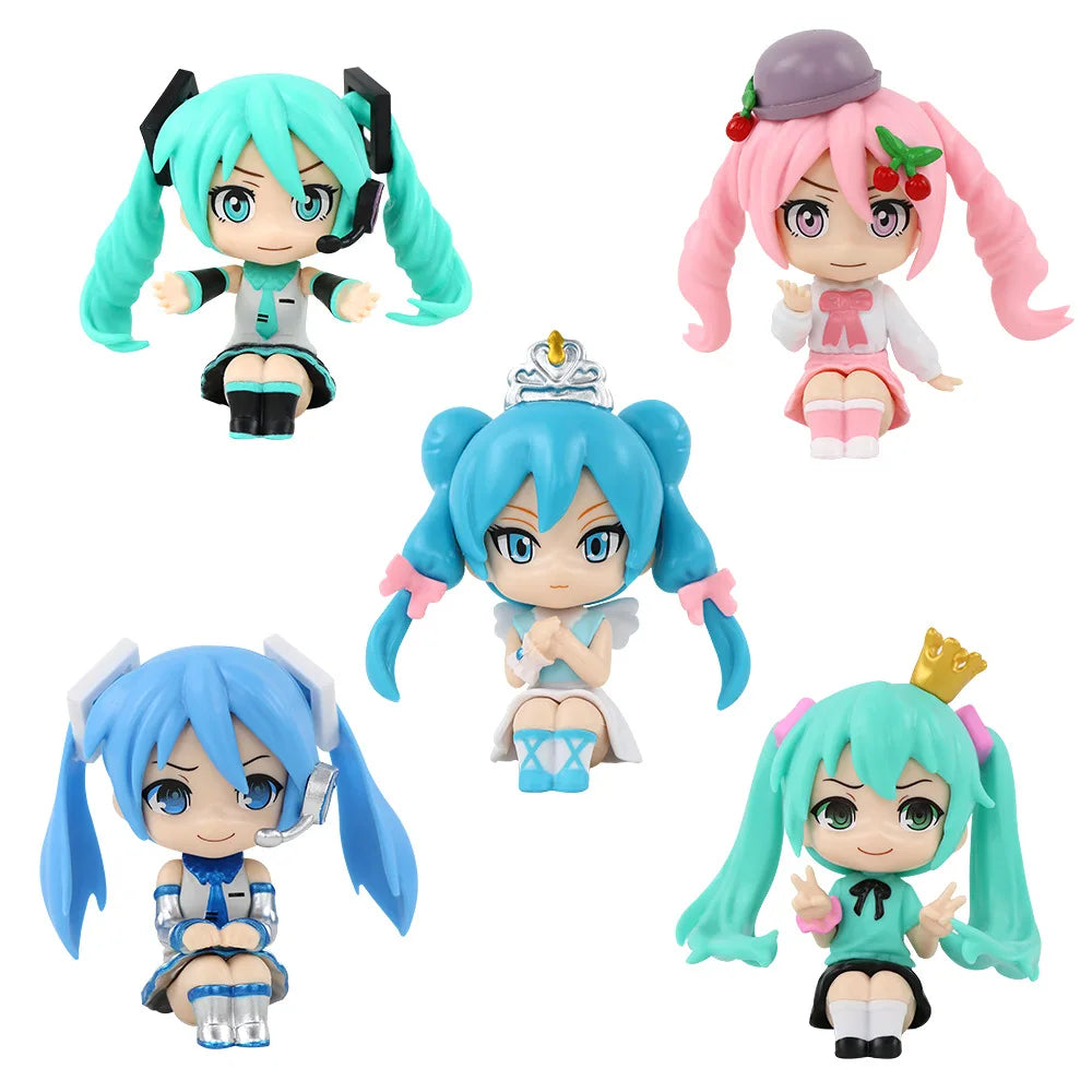 New 5pcs/set Hatsune Miku Q Version Sitting Posture Kawaii Birthday Gift Anime Girl Figures Super Cute Unique Kids Toys