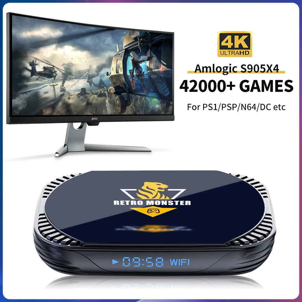 4K Retro Video Game Console S905X4 Retro Monster Game Box Built-in 48000 Games For PSP/PS1/Sega Saturn/SNES Android 11.0 TV Box